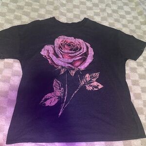 Black T-Shirt with Pink Rose Graphic